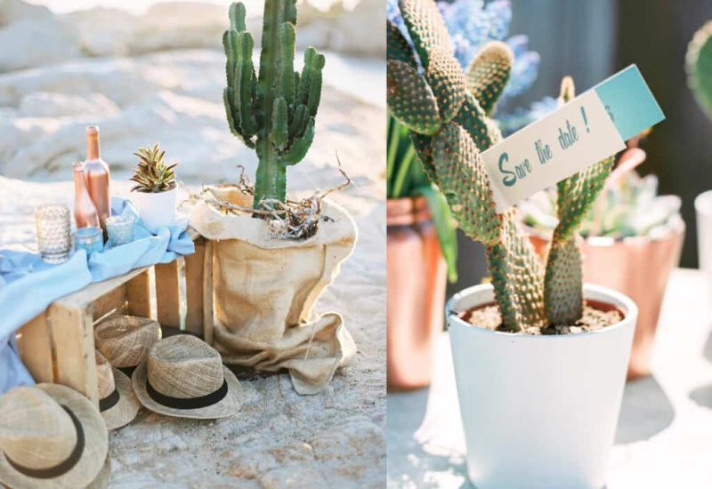 An elegant setting for a romantic wedding in Provence, featuring a sophisticated décor with straw hats and natural elements. This unique setting, bathed in light, evokes a grand celebration on a private estate. The touch of cactus and greenery underlines the warm, personalized atmosphere of a bespoke event. Perfect for a luxury wedding or an exceptional ceremony, every detail is designed to create a dream.