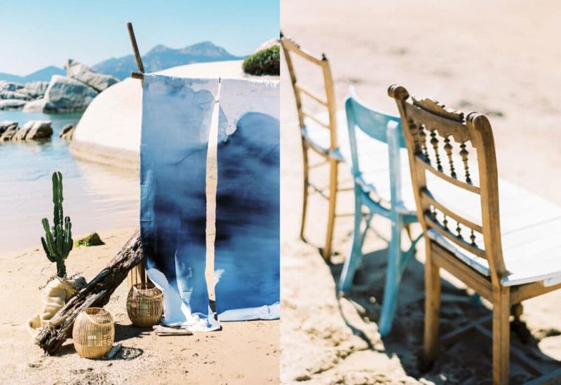 A romantic beach setting for a luxury wedding organized by By Mademoiselle C. This exceptional setting on the French Riviera evokes a grand ceremony, with elegant chairs and natural elements creating a sophisticated atmosphere. Perfect for a unique event, this dream venue is ideal for a bespoke celebration, combining beauty and charm. A wedding on the beach in Provence, offering an unforgettable experience in the French Riviera.